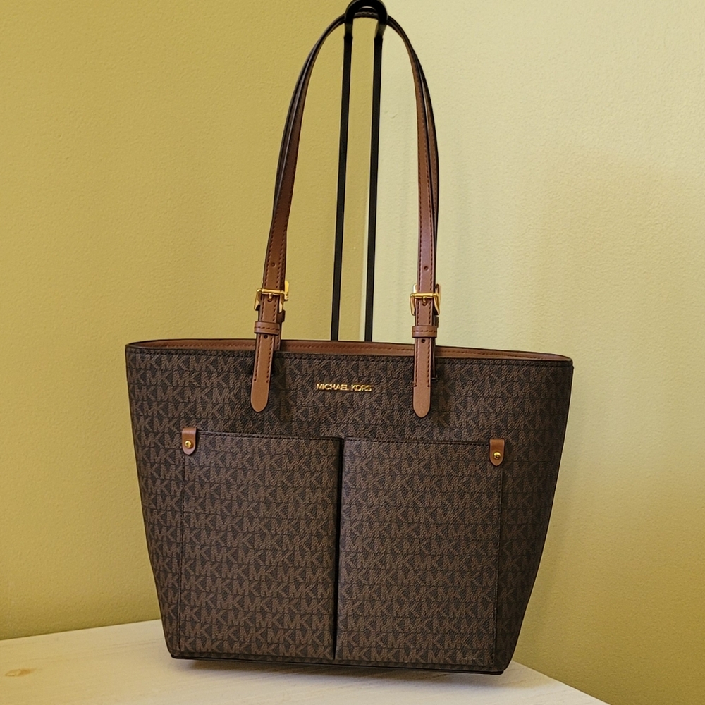 Michael Kors Womens Jet Set Travel Medium Double Pocket Tote Non-Leather Vegan